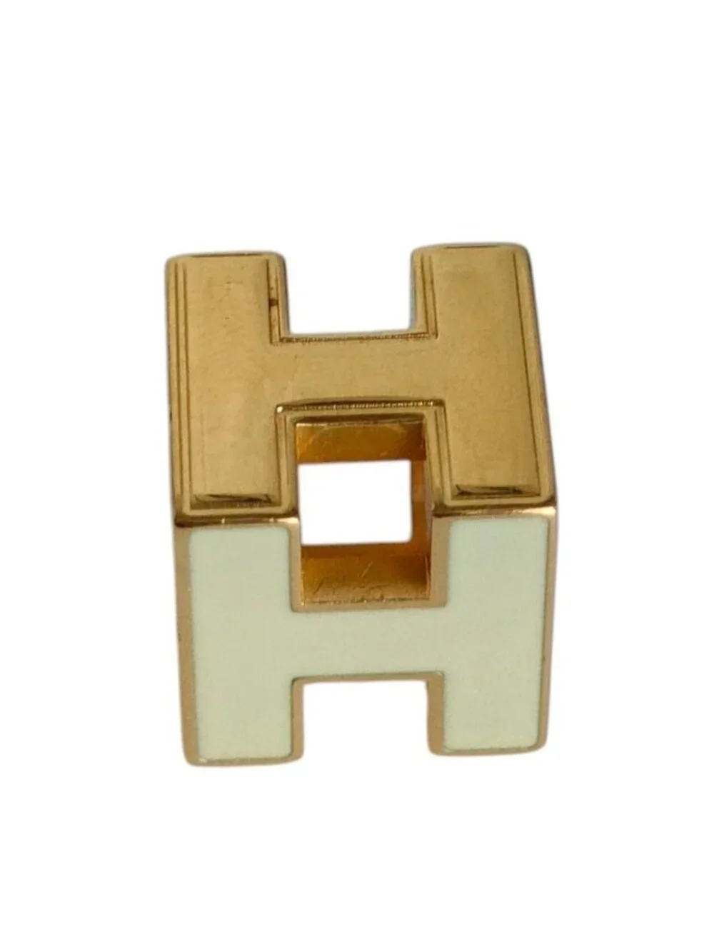 Hermes Cage D'h Cube Chain Necklace Ivory Gold